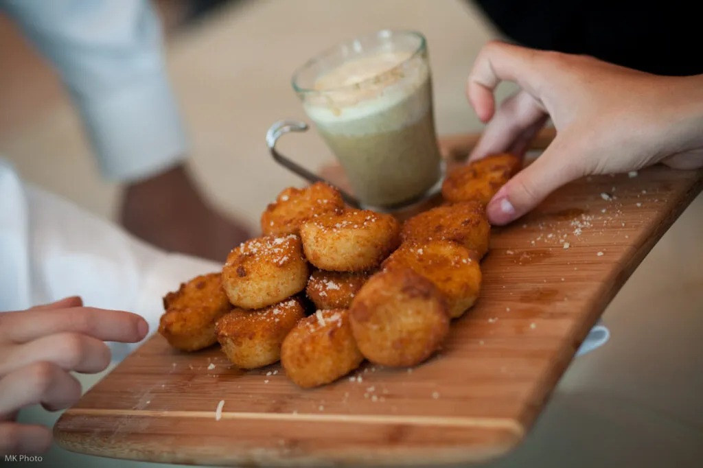 Coffee   Donuts Risotto balls with Mushroom Basil Dip 1024x682 - Butlered Hors d'oeuvres